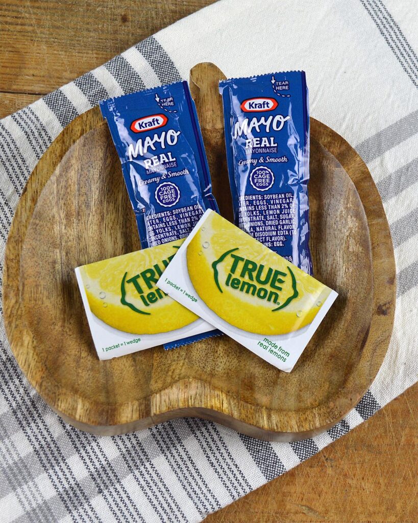 True lemon and single serve mayo packets