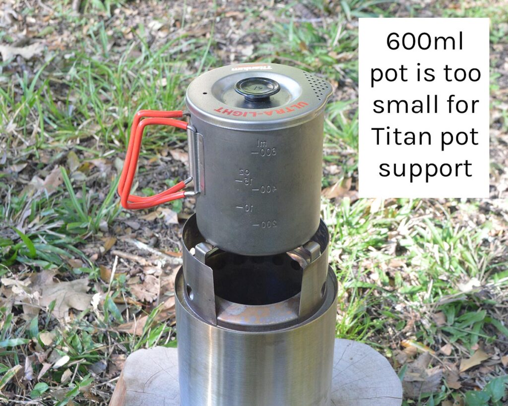 small 600ml camping pot is too small for titan stove