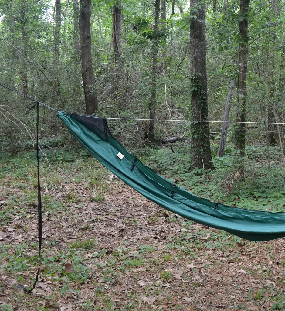 the end of a camping hammock showing a structural ridgeline